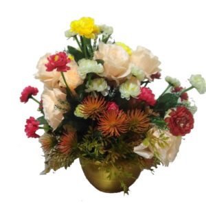 Vibrant Artificial Floral Arrangement in Gold Vase