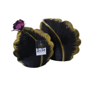 Elegant Black and Gold Leaf-Shaped Decorative Vases