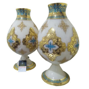 Luxury Decorative Vase Set – Gold & Blue Accents 