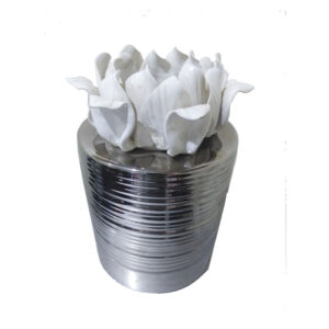 Elegant Silver & White Floral Ceramic Jar 