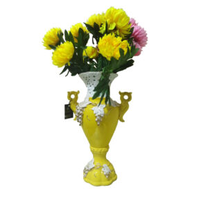 Elegant Yellow Decorative Vase with Artificial Flowers